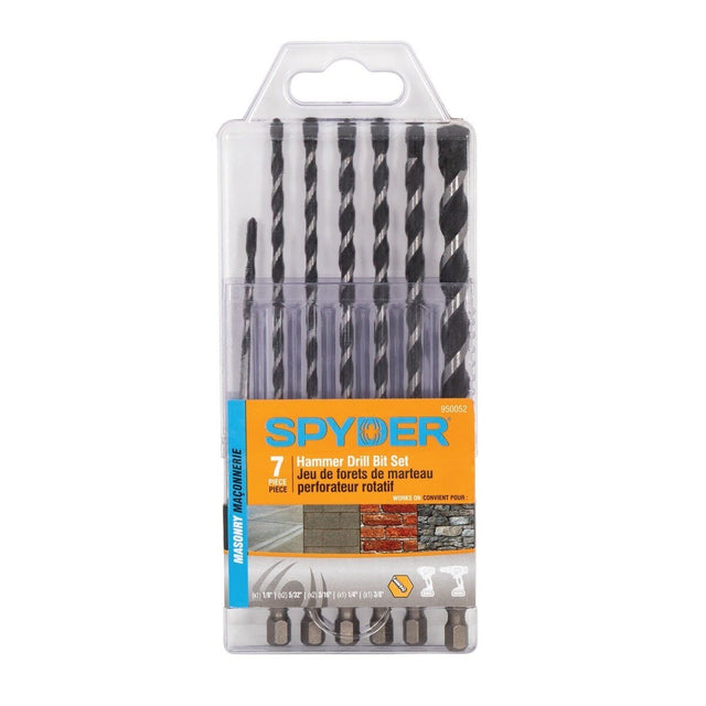 Spyder 950052 Impact Shank Masonry Hammer Drill Bit Set with 1/4 in Hex Shank (7 Piece)