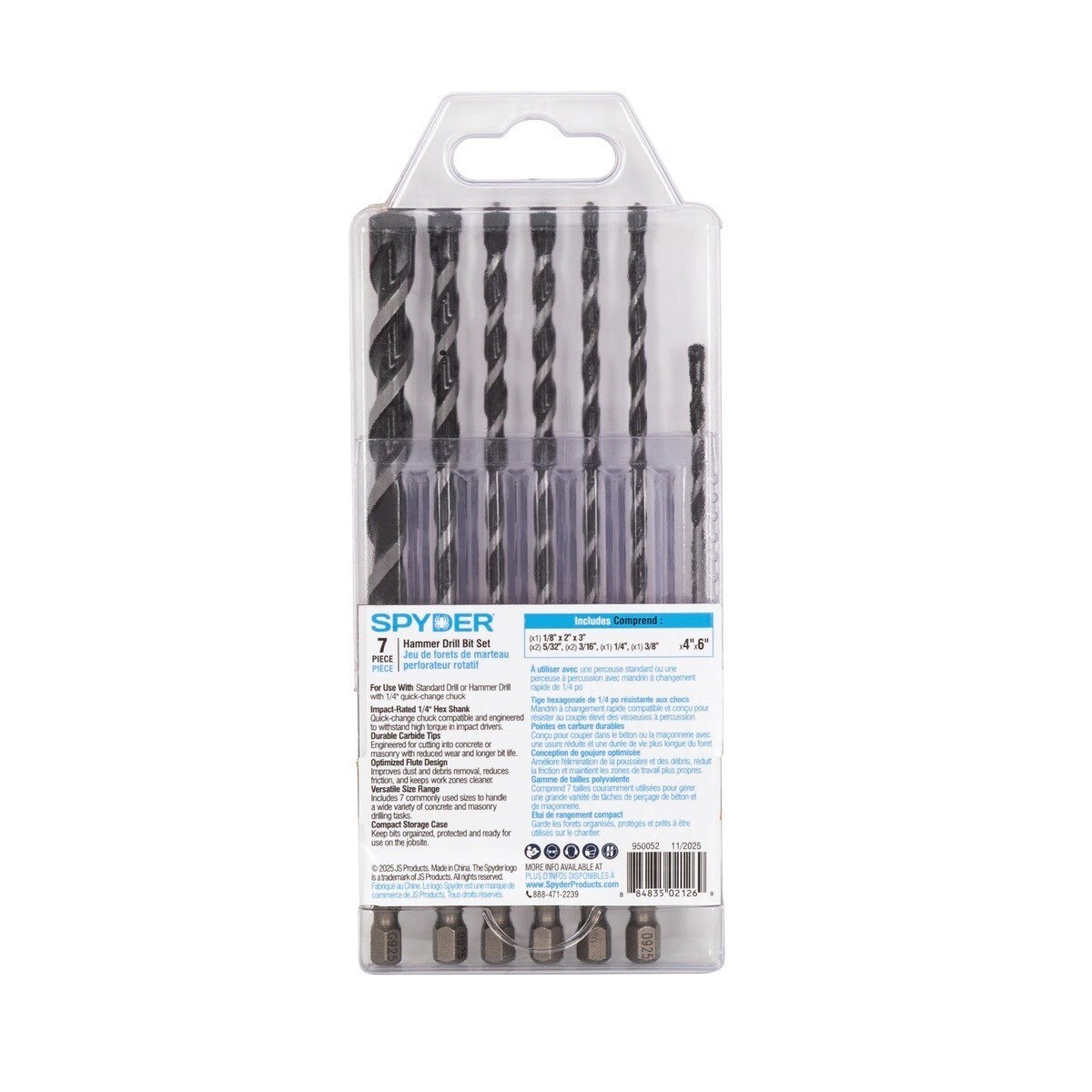 Spyder 950052 Impact Shank Masonry Hammer Drill Bit Set with 1/4 in Hex Shank (7 Piece) - 5