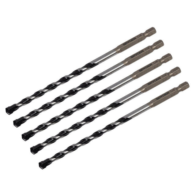 Spyder 950063 1/4" x 6" Impact Shank Carbide-Tipped Hammer Drill Bits for Concrete and Masonry (5 Pack)