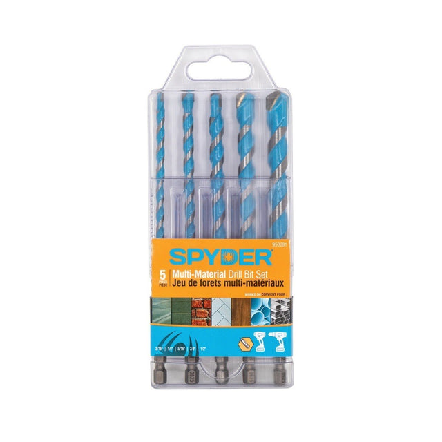 Spyder 950081 6" Impact Shank Carbide-Tipped Multi-Material Masonry Drill Bit Set (5 Piece)