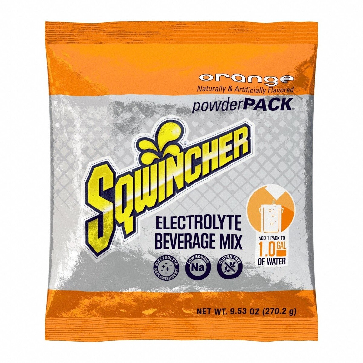 Sqwincher 159016004 Orange Electrolyte Beverage Mix Powder Packs 9.53 oz Makes 1 gal (80 Pack)