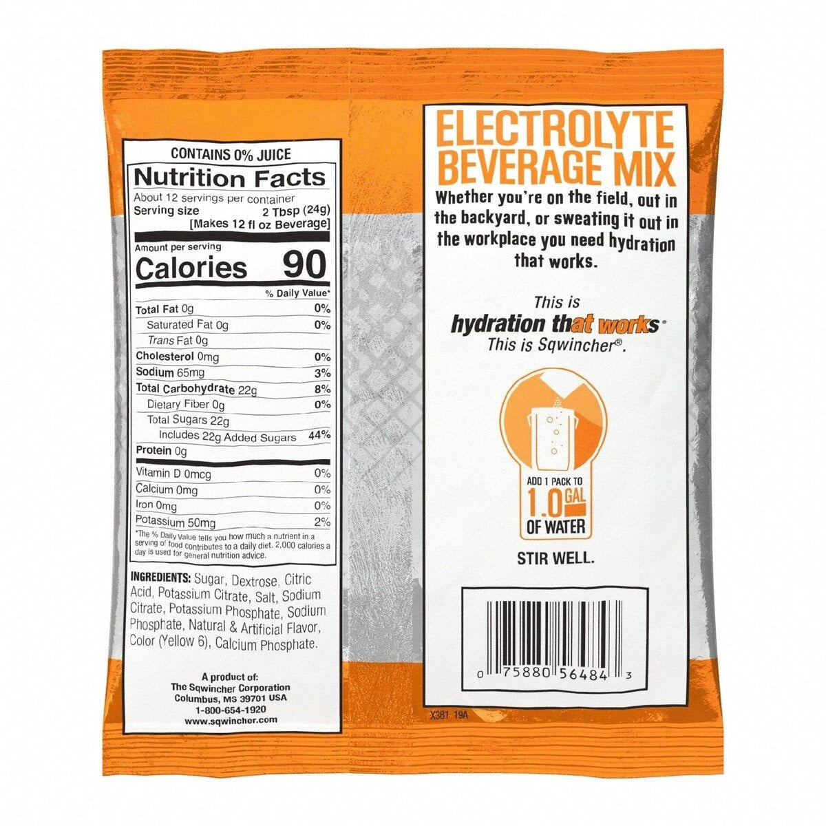 Sqwincher 159016004 Orange Electrolyte Beverage Mix Powder Packs 9.53 oz Makes 1 gal (80 Pack) - 2
