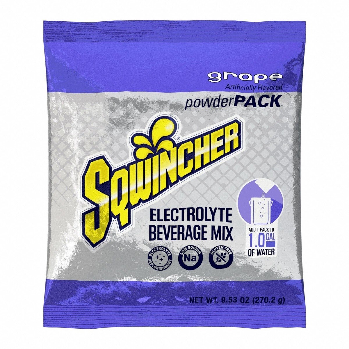 Sqwincher 159016006 1 gal Grape Electrolyte Beverage Powder Mix 9.53 oz Packets (80 Pack)