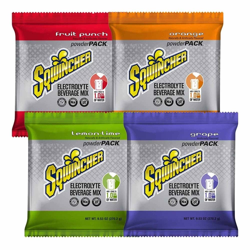 Sqwincher 159016007 Assorted Flavor Electrolyte Beverage Powder Mix, 1 gal Yield per Pack (80 Pack)