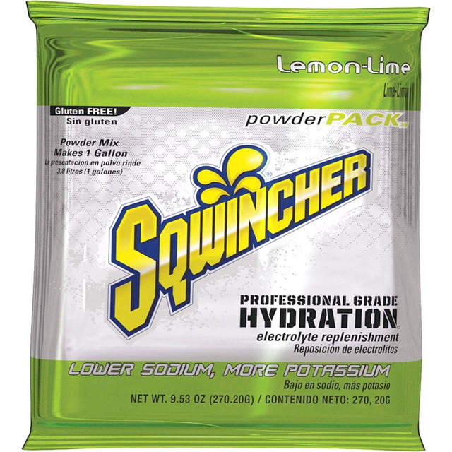 Sqwincher 159016008 Lemon-Lime Powder Pack Electrolyte Drink Mix 9.53 oz Makes 1 Gallon (80 Pack)