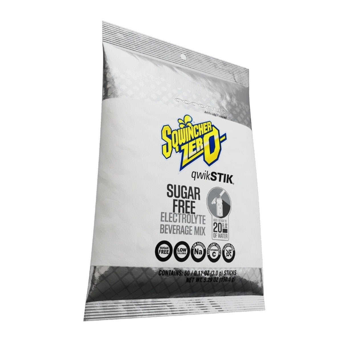 Sqwincher 159060972 Qwik Stik Zero Coconut Sugar Free Electrolyte Beverage Mix for 20 oz Water (50 Pack)