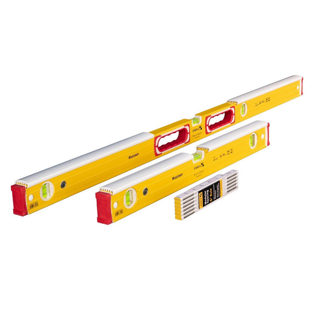 Stabila 36410 Type 196-2 K 48" and 24" Mason Level Set with Modular Folding Ruler (3 Piece)