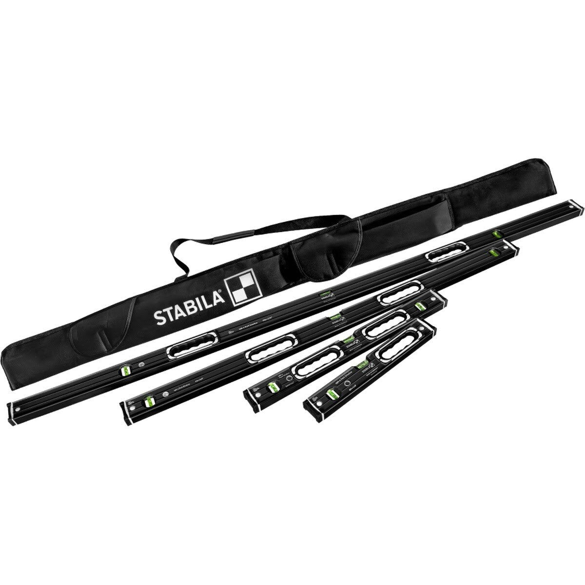 Stabila 37400 Dark Shadow 196-2 Spirit Level Set 16 in. / 24 in. / 48 in. / 72 in. with Carrying Case (5-Piece)