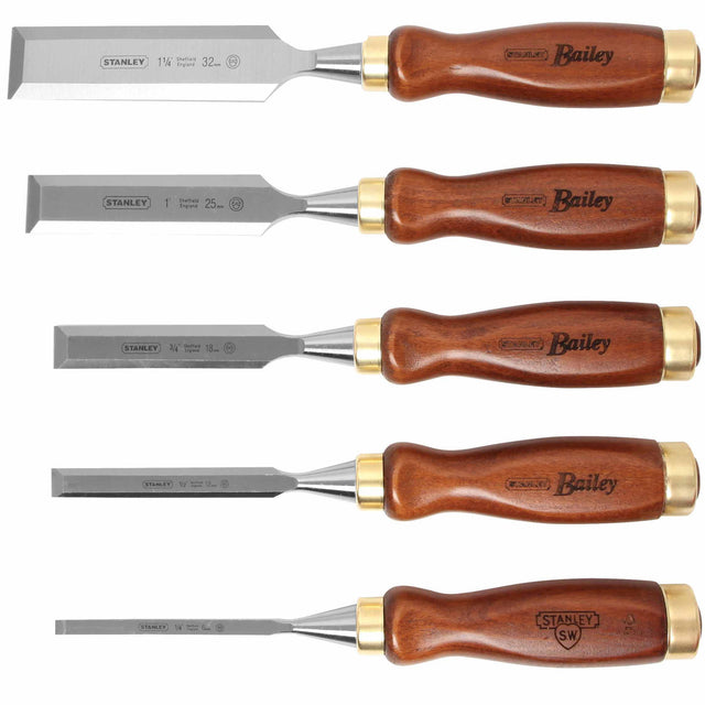 Stanley 16-401 5-Piece Bailey Chisel Set with Leather Pouch