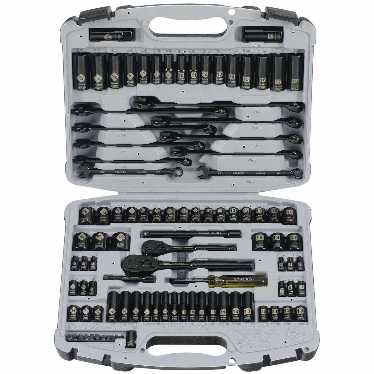 Stanley 92-839 99 Pc Socket Set Black Chrome Laser Etched 1/4", 3/8" Drives SAE/MM