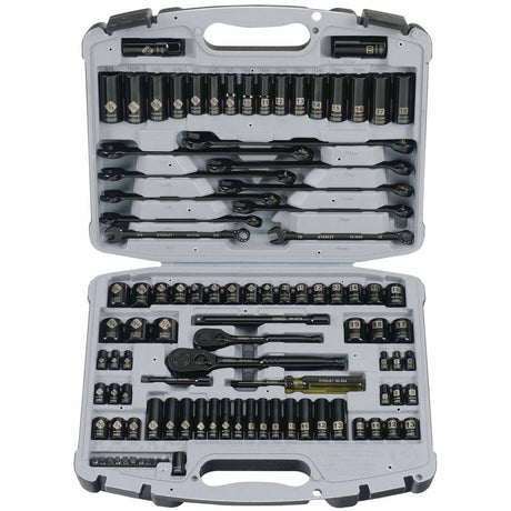 Stanley 92-839 99 Pc Socket Set Black Chrome Laser Etched 1/4", 3/8" Drives SAE/MM