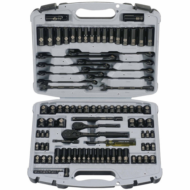 Stanley 92-839 99 Pc Socket Set Black Chrome Laser Etched 1/4", 3/8" Drives SAE/MM