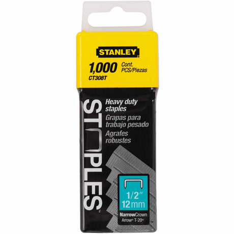 Stanley CT308T Heavy Duty Flat Narrow Crown Staples 1/2" - 1,000 Pack