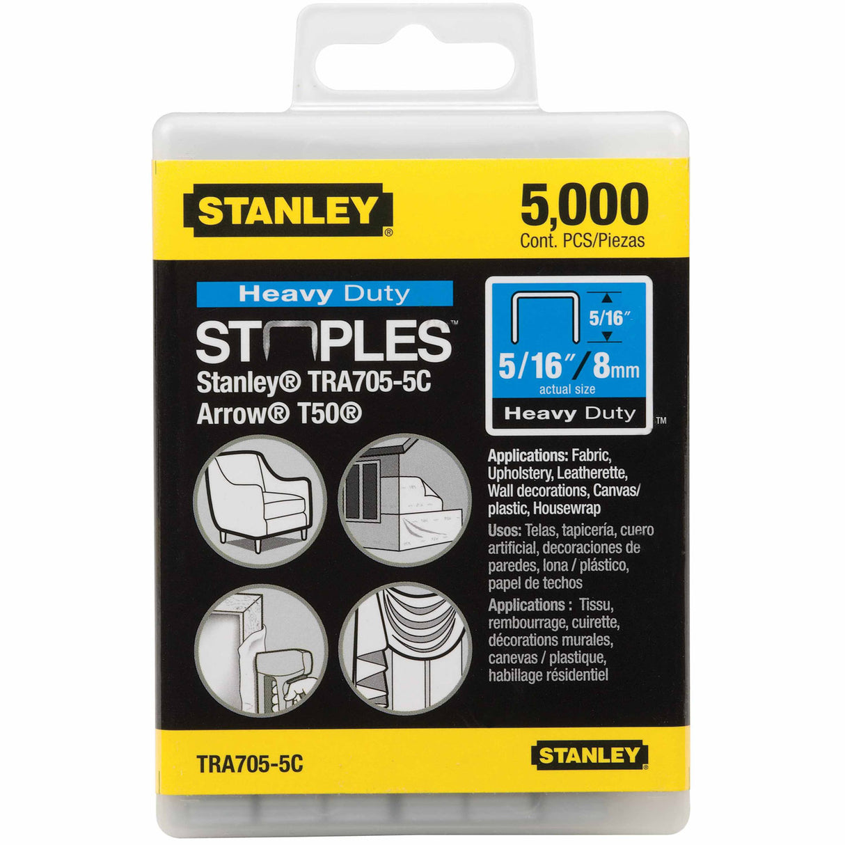 Stanley TRA705-5C Heavy Duty Narrow Crown Staples 5/16" - 5,000 Pack