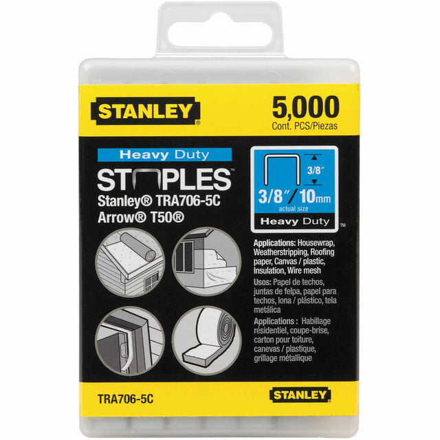 Stanley TRA706-5C Heavy Duty Narrow Crown Staples 3/8" - 5,000 Pack