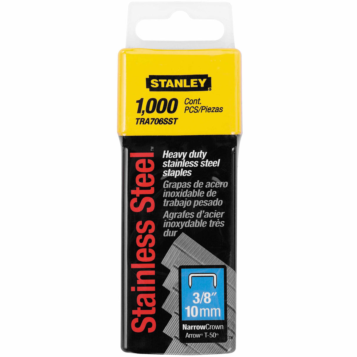 Stanley TRA706SST Heavy Duty Stainless Steel Narrow Crown Staples 3/8" - 1,000 Pack