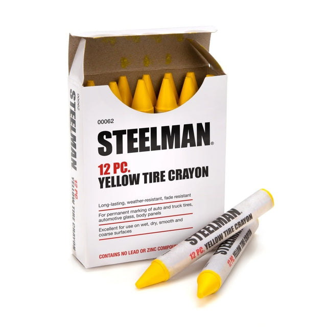 Steelman Pro 00062 Yellow Tire Marking Crayons Weather and Fade Resistant Wax Marker 4.50 in. L x 3.50 in. W x 1.15 in. H (12 Pack)