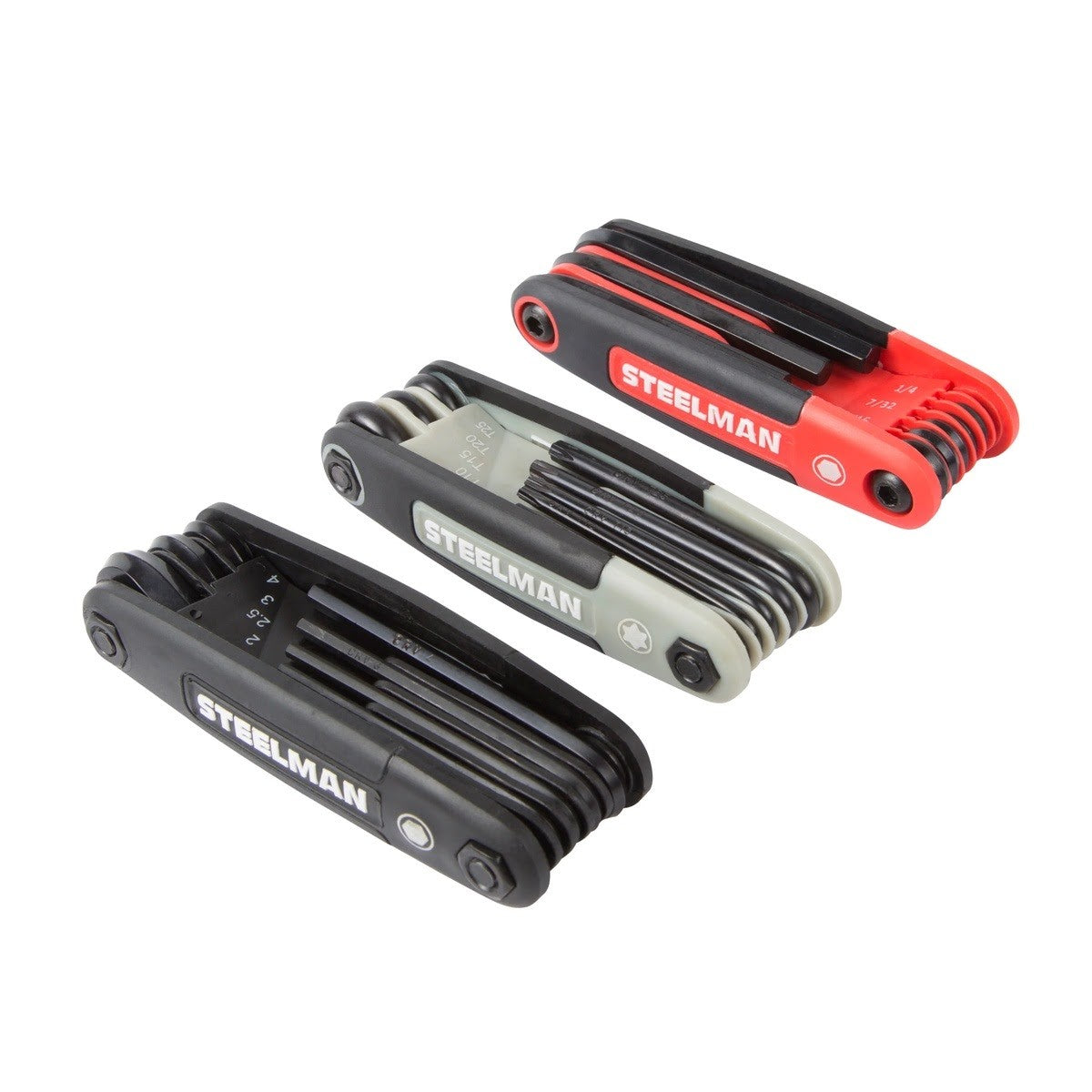 Steelman Pro 41928 Folding Hex Key Wrench Tool Set SAE Metric Torx Chamfered Ends Rubberized Grip 4.25 in. x 2.50 in. x 1.50 in. (3 Piece Set) - 2