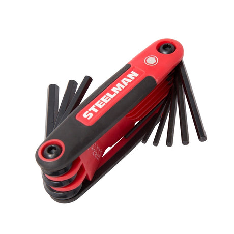 Steelman Pro 41929 Folding SAE Hex Key Wrench Set with Rubberized Grip and Chamfered Ends (9-Piece)