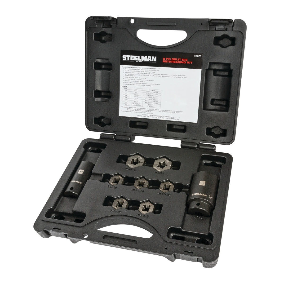 Steelman Pro 60375 9-Piece Split Die Wheel Stud Repair and Rethreading Kit with Indexing Pins and 2 Sockets (9 Piece Set) - 2