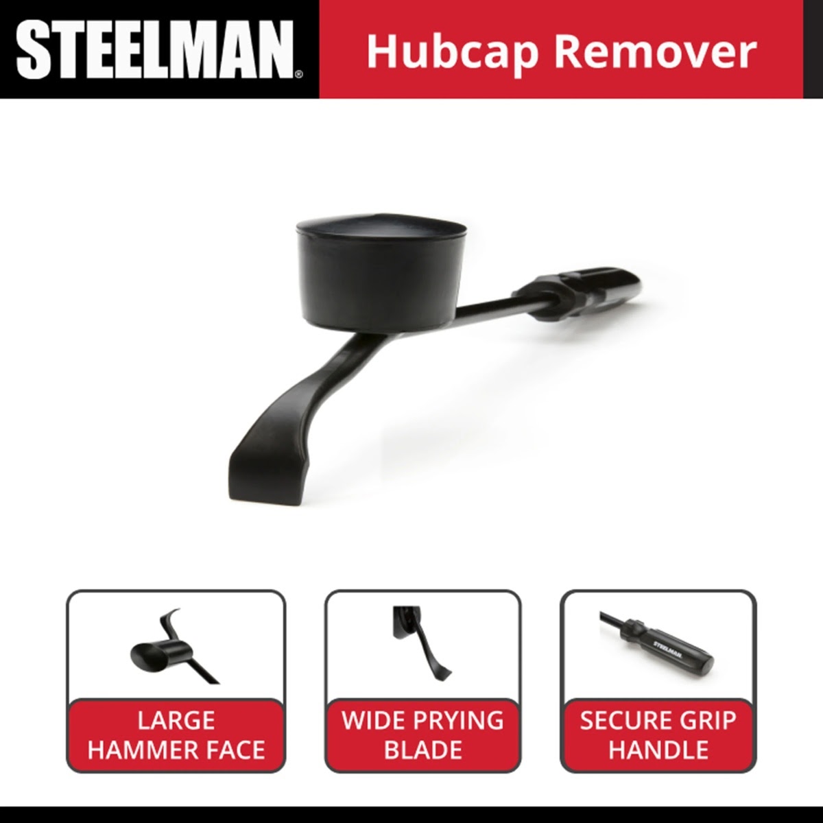 Steelman Pro 75031 Hub Cap Remover Tool with Rubber Hammer Face and Wide Prying Blade - 2