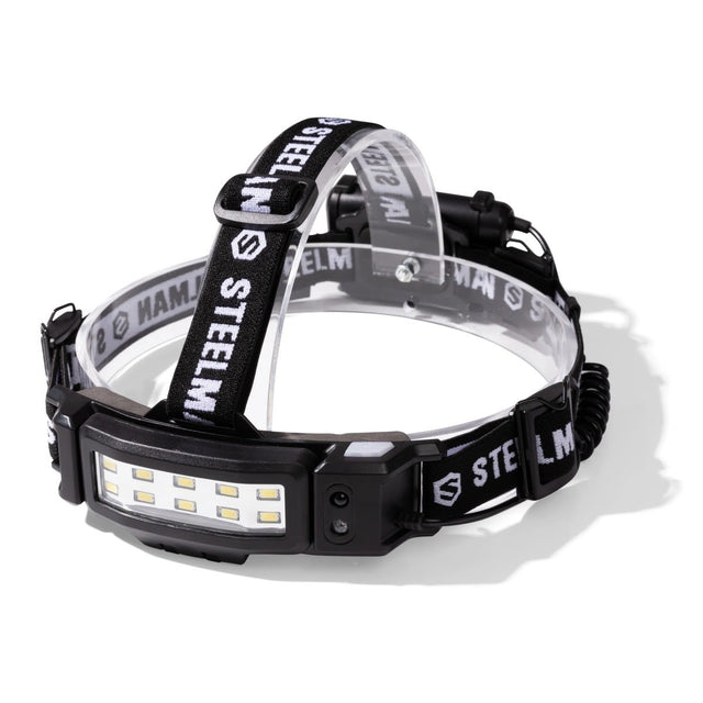 Steelman Pro 79052 Slim Profile 250 Lumen Motion Activated LED Headlamp with Rear Safety Red Blinker, 20 m Beam and IP65 Water Resistance
