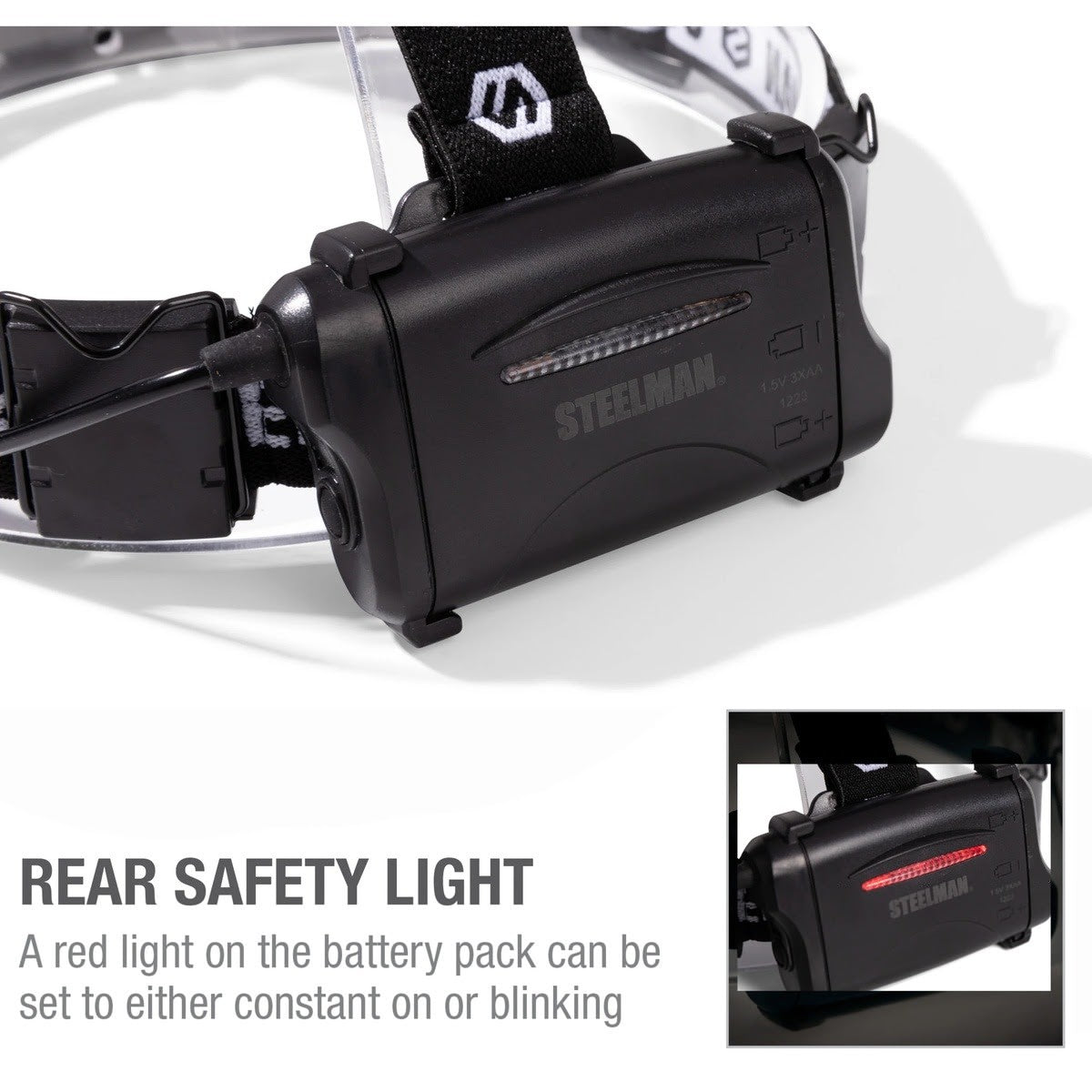 Steelman Pro 79052 Slim Profile 250 Lumen Motion Activated LED Headlamp with Rear Safety Red Blinker, 20 m Beam and IP65 Water Resistance - 7