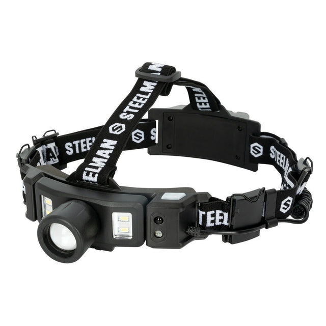 Steelman Pro 79379 Rechargeable Motion-Sensing Focusing LED Headlamp with Rear Safety Light Up to 260 Lumens