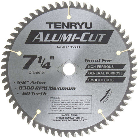 Tenryu AC-18560D 7-1/4" x 60T x 5/8" KO Arbor Alumi-Cut Blade