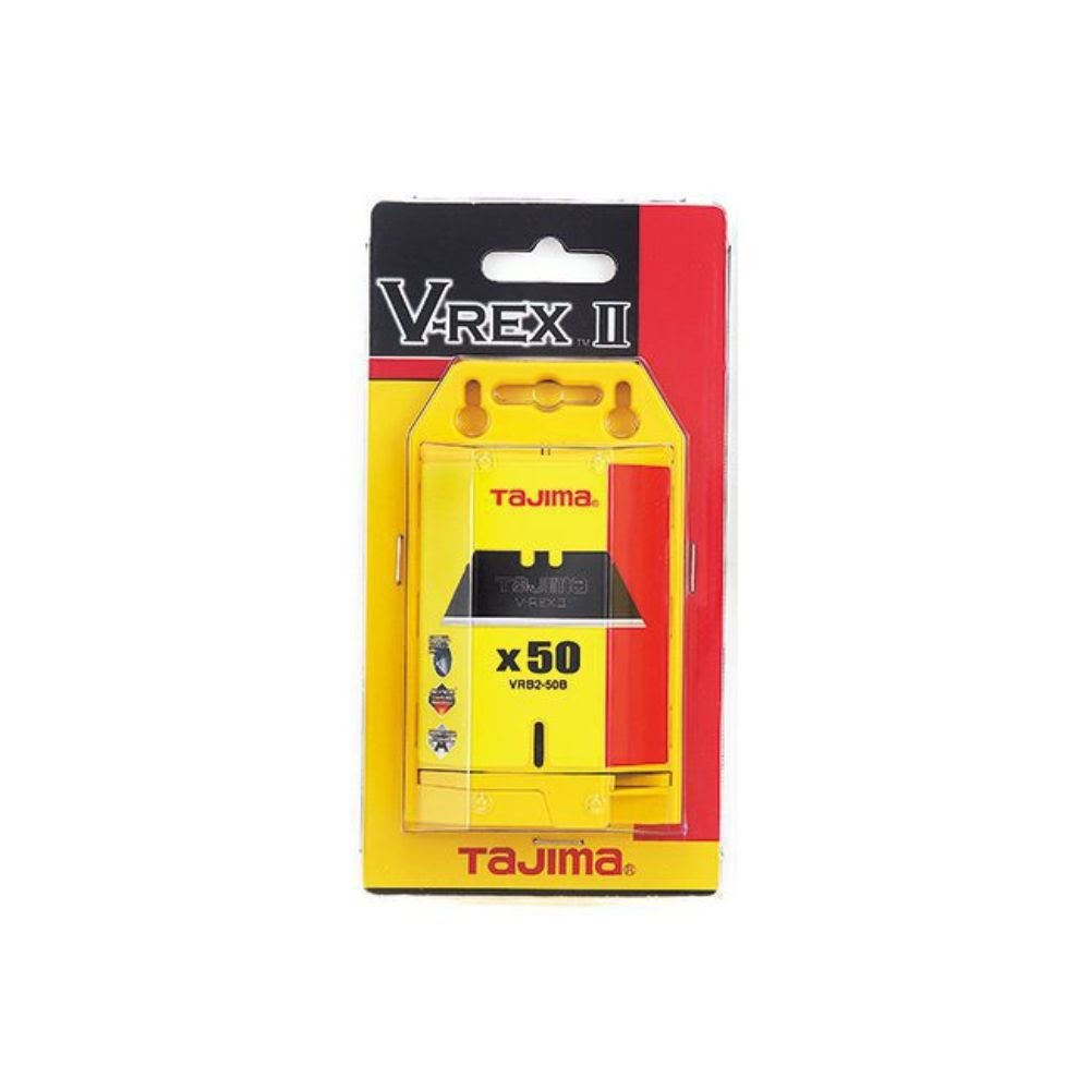 Tajima VRB2-50B V-REX II Premium Tempered Steel Utility Knife Blades, 50-Blade Safety Dispenser