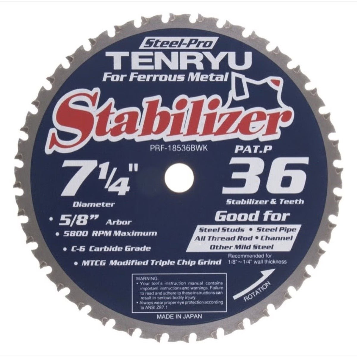 Tenryu HMC-18536BW 7-1/4" 36 Tooth Carbide-Tipped Metal Saw Blade 5/8" Arbor