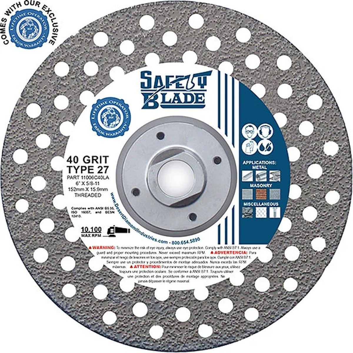 The Safety Blade 11045C25LA 4-1/2" Grinder Cutter Wheel 5/8"-11 Arbor 25 Grit Type 27