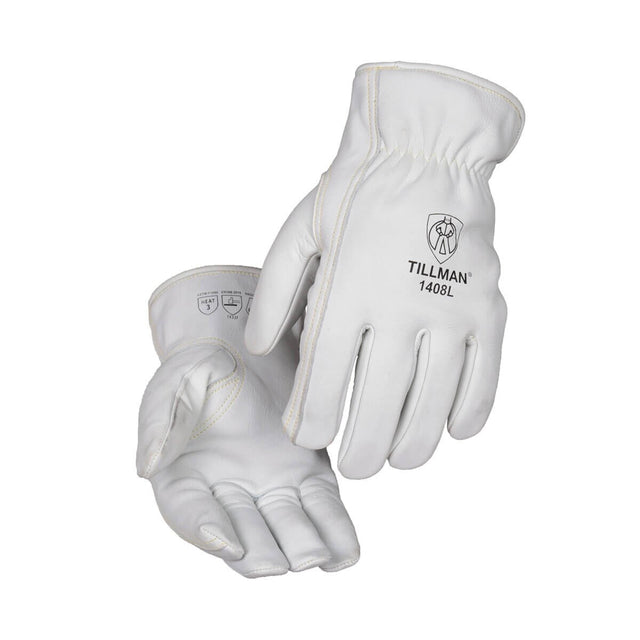 Tillman 1408-L A6 Cut Resistant Top Grain Cowhide Drivers Gloves with Para-Aramid Steel Liner Pearl Large