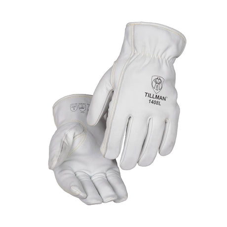 Tillman 1408-L A6 Cut Resistant Top Grain Cowhide Drivers Gloves with Para-Aramid Steel Liner Pearl Large