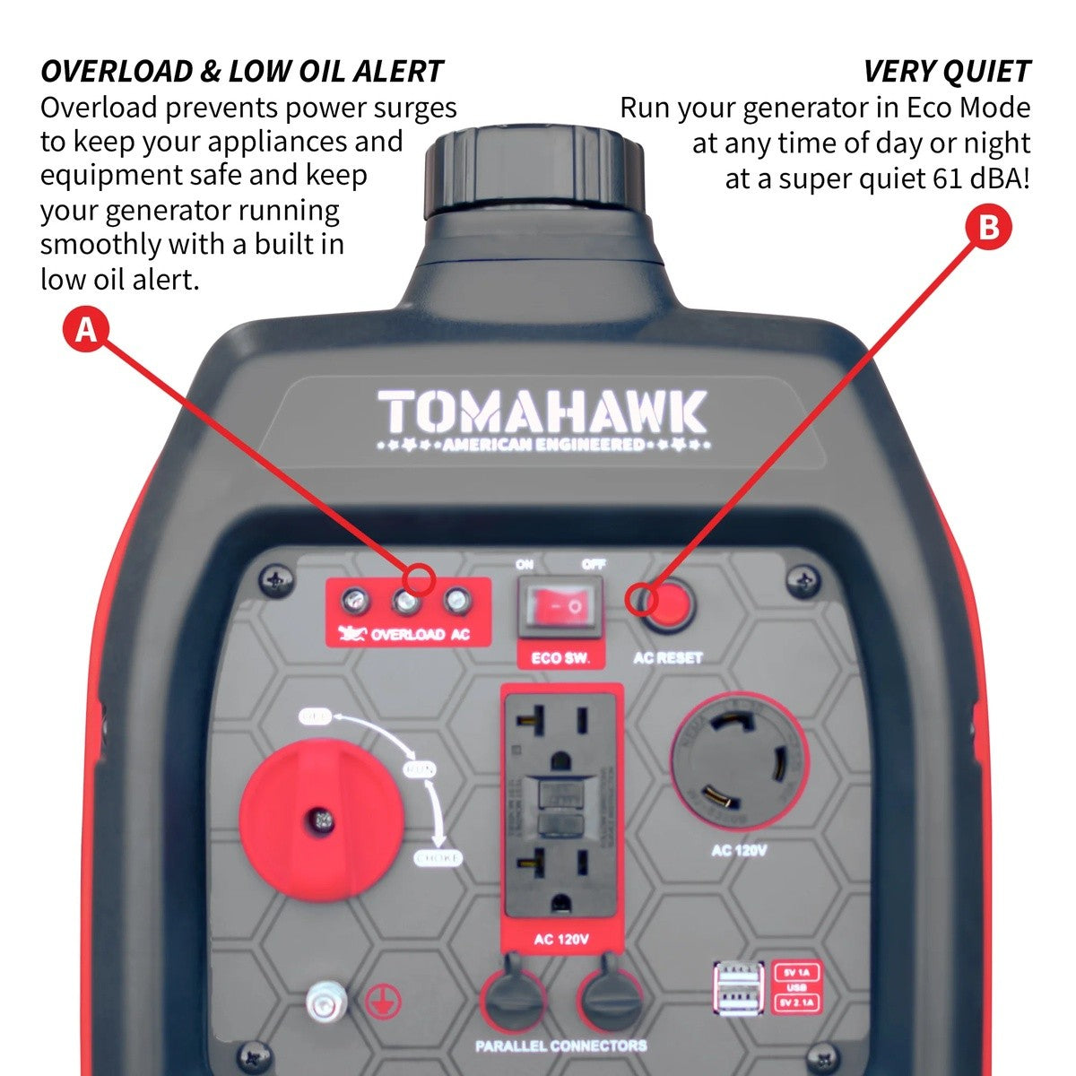Tomahawk TGE3000I 3000 Watt Super Quiet Portable Inverter Generator 20" x 12" x 19" - 3