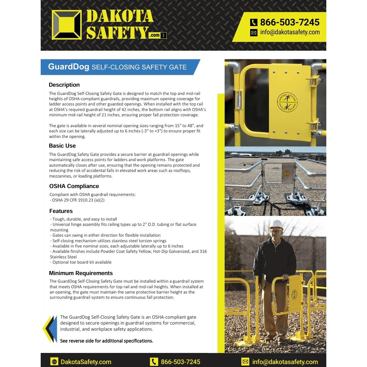 Tractel 500368 33" GuardDog Self-Closing Industrial Safety Gate Powder Coat Safety Yellow - 2