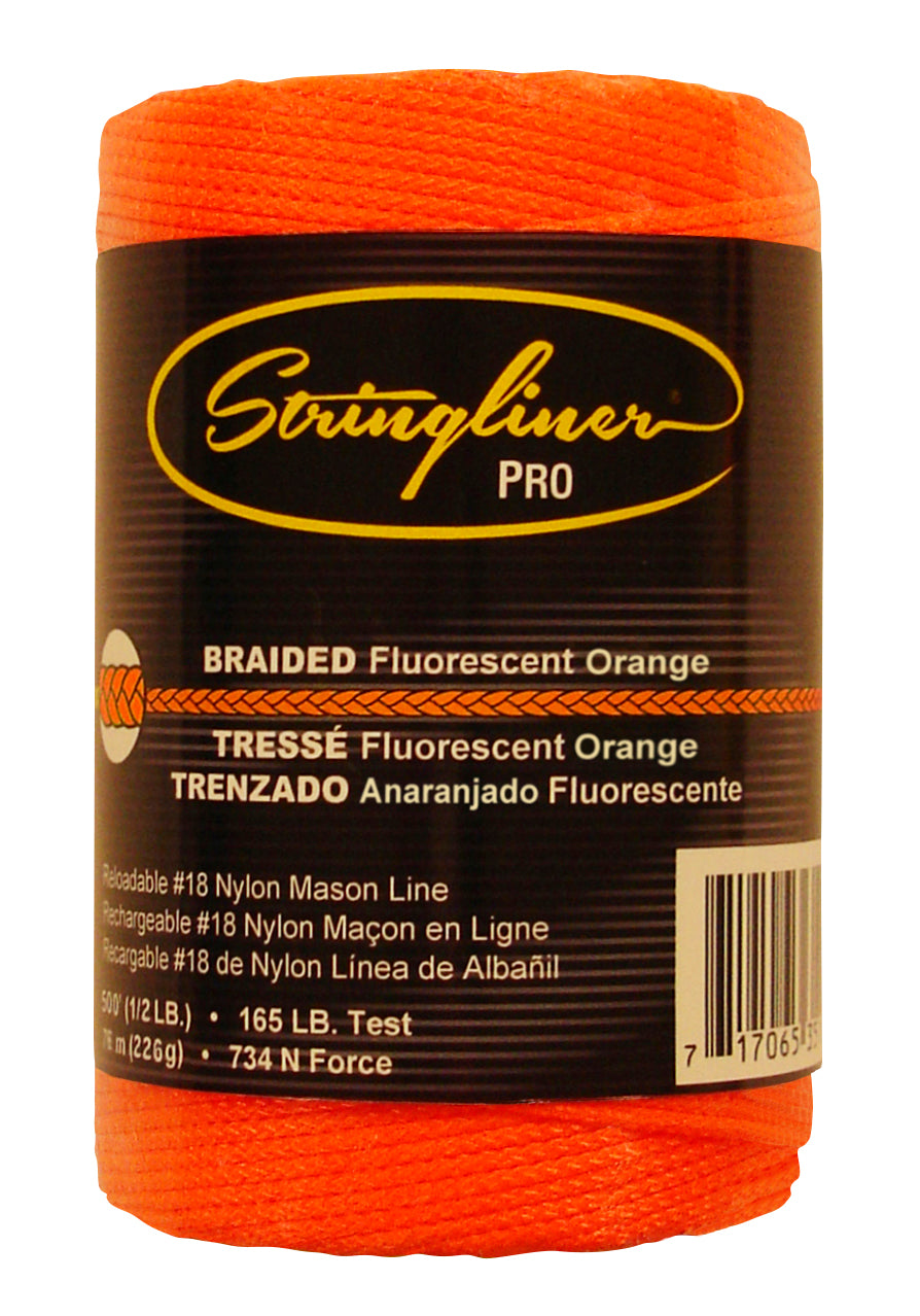 U.S. TAPE CO. 35459 Stringliner #18 Construction Line  Braided Fluorescent Orange 500'