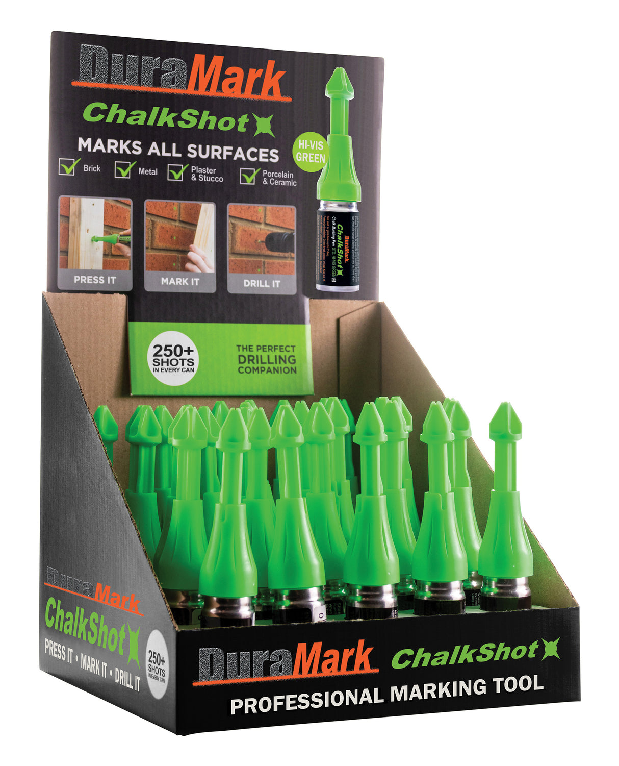 U.S. TAPE CO. 76701D DuraMark ChalkShot - 30 Pc. Display - Hi Vis Green