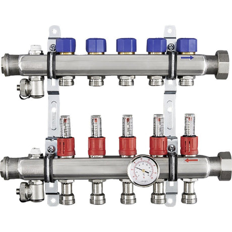 Viega 16033 (2804) Stainless Steel 5-Outlet Heating and Cooling Manifold 1-1/4 in. Union x 1 in. FPT