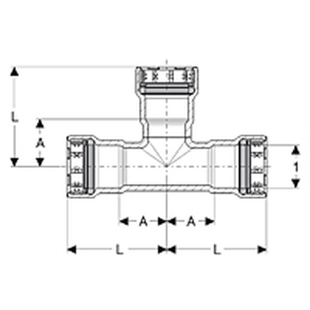 Viega 25336 (6618) MegaPressG 1 in. x 1 in. x 1/2 in. Press Tee for Carbon Steel Pipe (1 Each) - 2