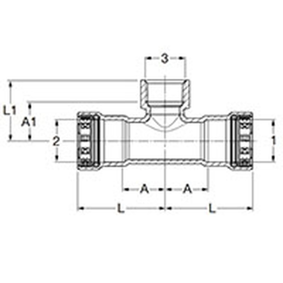 Viega 28735 (6617.2XL) MegaPressG XL Tee 4 in. x 4 in. x 3/4 in. Press x Press x FPT (1 Pack) - 2