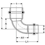 Viega 77325 (2916.3) ProPress 90 Degree Reducing Elbow Copper Press x Press 3/4 in x 1/2 in - 3
