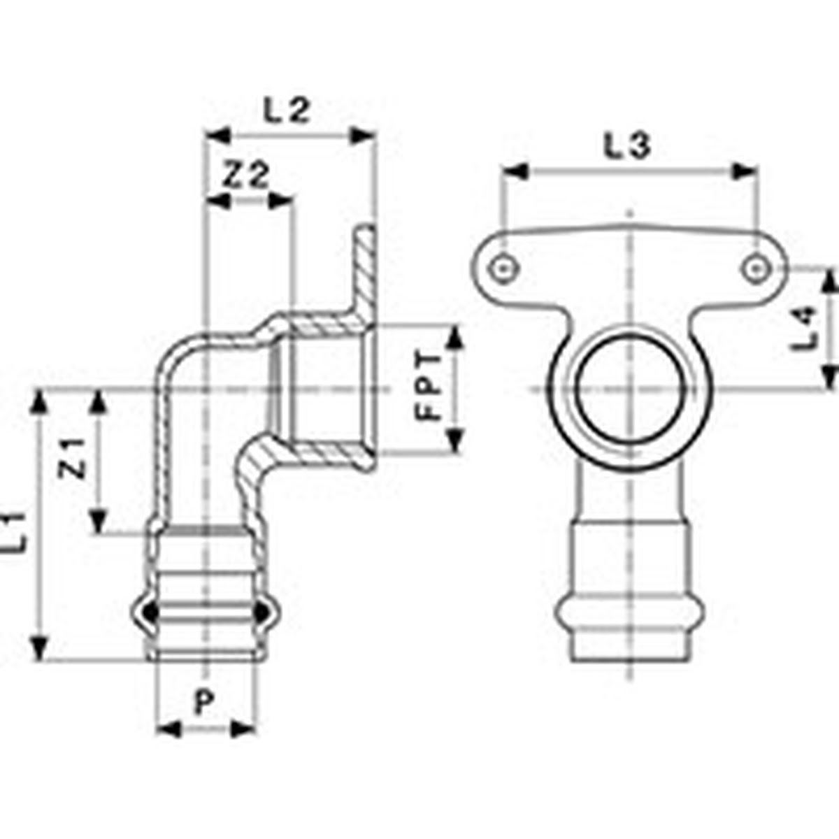 Viega 79205 (2925.2ZL) ProPress 1/2 in. P x 1/2 in. FPT 90 Degree Hi Ear Elbow (1 Each) - 3