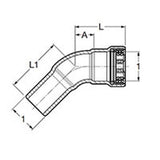 Viega 84930 (5926.1) MegaPress FKM 2 in 45 Degree Street Elbow Press x FTG Carbon Steel (1 Each) - 2