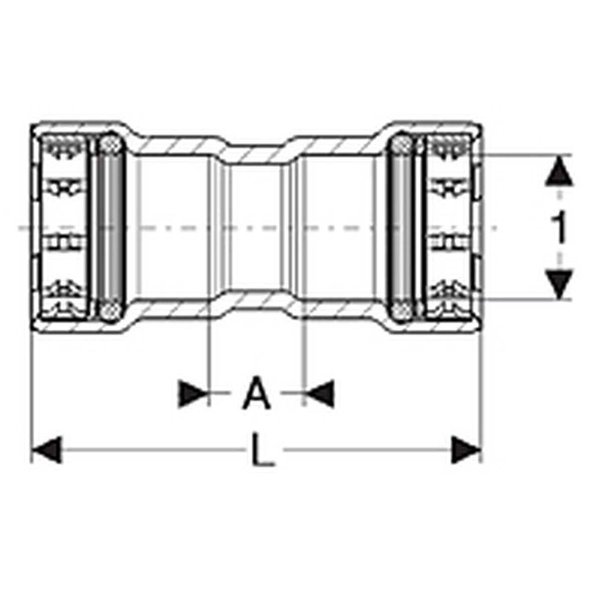 Viega 90850 (5115) MegaPress 316 1-1/4 in. P x P Coupling with Stop - 2