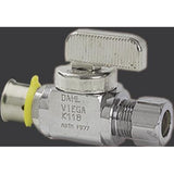 Viega 94023 (2842.3ZL) PureFlow Press Straight Stop Valve 3/8 in. Press x 1/4 in. CTS Compression Nickel-Plated Brass Quarter Turn (1 Each)