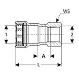 Viega 95280 (4112) MegaPress 304 FKM 2 in. Press x 2 in. FPT Stainless Steel Adapter - 2