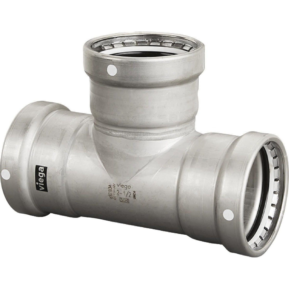 Viega 95570 (4118XL) MegaPress 304 Stainless Steel Press Tee with FKM Seal (1 Each)