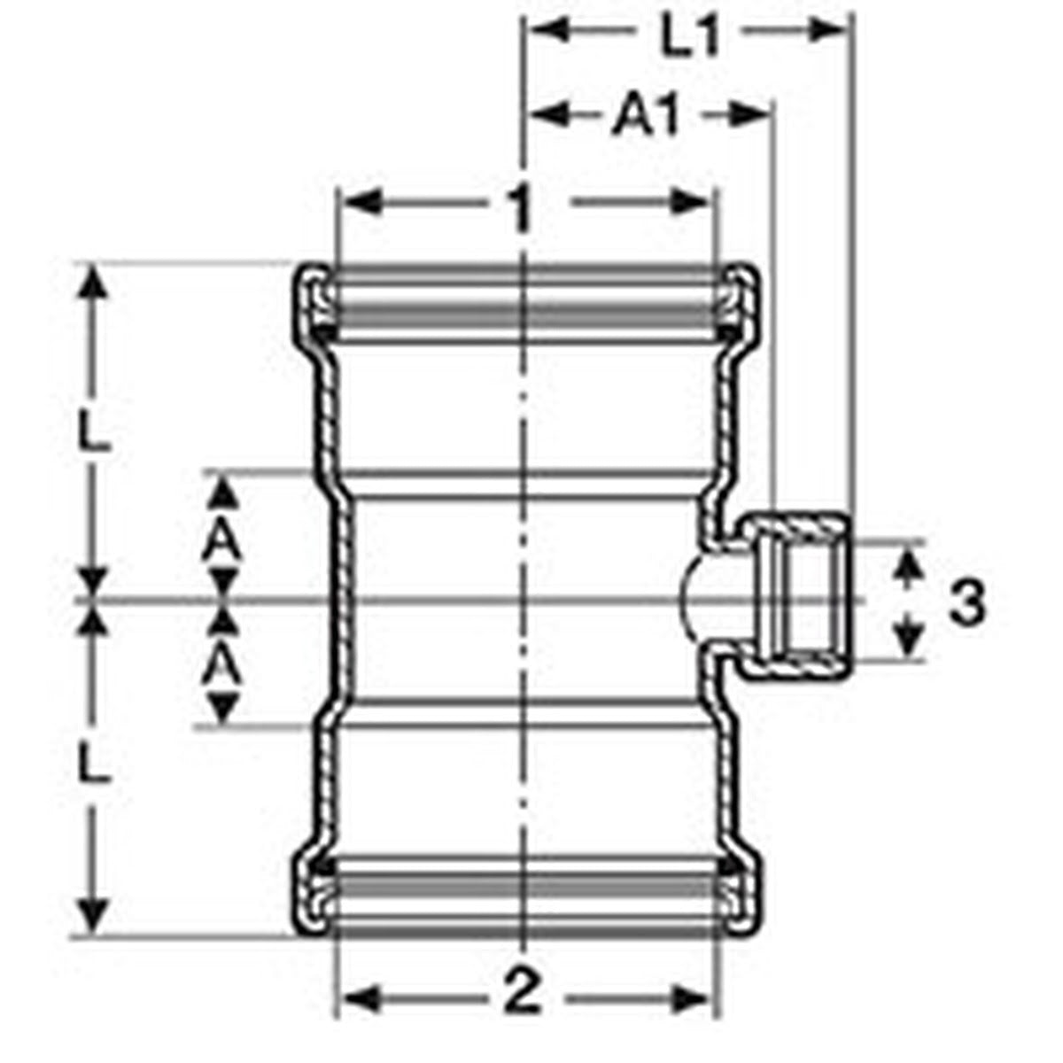 Viega 95625 (4117.2XL) MegaPress 304 Stainless Steel Tee Press x Press x FPT 3 in. x 3 in. x 3/4 in. (1 Each) - 2