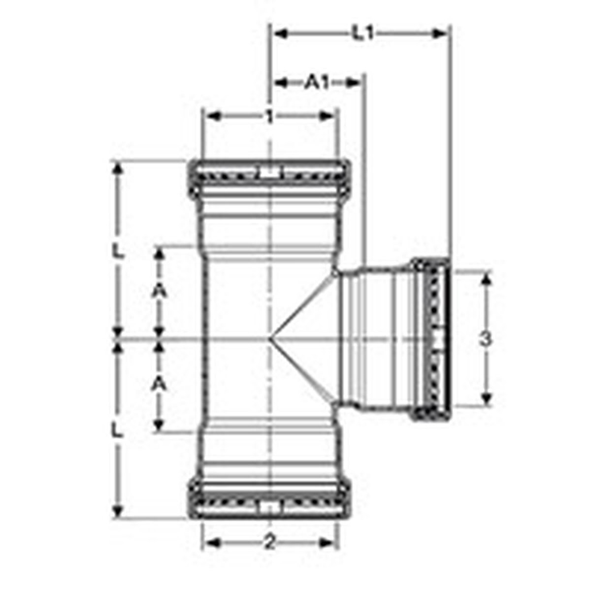 Viega 98445 (6818XL) MegaPress 316 FKM 4 in. Stainless Steel Press Tee with FKM Sealing Elements (1 Each) - 2